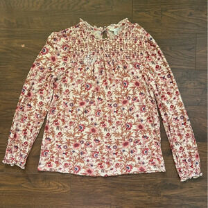 Lucky Brand Floral Ruffled Top Long Sleeve Cream/Red/Pink Womens Medium